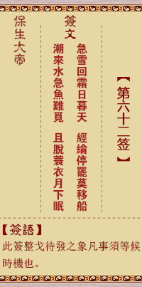 保生大帝靈籤 第62籤：急、【用中孚卦】