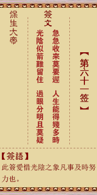 保生大帝靈籤 第61籤：急、【用節卦】