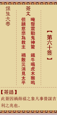 保生大帝靈籤 第60籤：唵、【用渙卦】