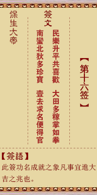 保生大帝靈籤 第16籤：民、【用謙卦】