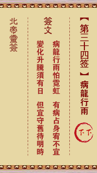 北帝靈籤 第34籤:病龍行雨 下下