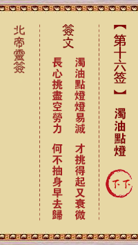 北帝靈籤 第16籤:濁油點燈 下下