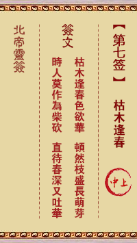 北帝靈籤 第7籤：枯木逢春 中上