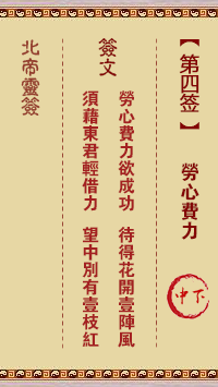 北帝靈籤 第4籤：勞心費力 中下